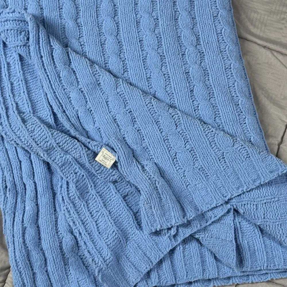 Nordstrom Baby Blue Soft Chenille Cable Knit Crib Security Lovey Blanket 30x40